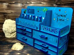 A shot of the organizer as a centerpiece on a well-styled vanity.