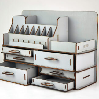 A side view of the organizer, highlighting its dimensions and the natural wood grain.