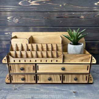 A high-angle shot of the organizer, showing its elegant design and capacity.