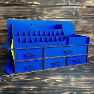 An image focusing on the unique blue hue and the natural wood grain.