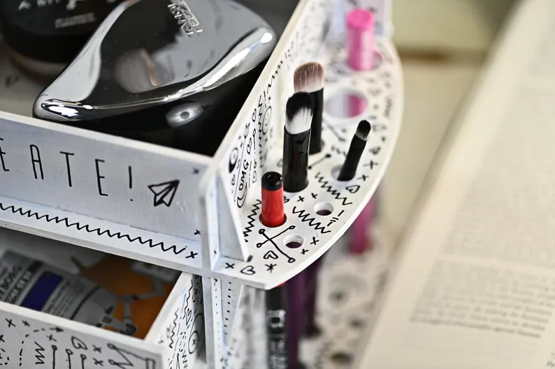 A photo highlighting the intricate joinery and the handcrafted nature of the exclusive organizer.