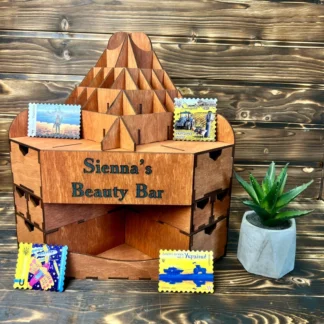 The "Cleopatra" organizer in the corner of a room, demonstrating its space-saving ability.