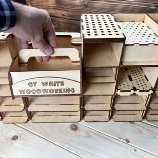 A side view of the organizer, showing its sturdy construction.