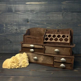  A close-up view of one of the metal handles of the organizer, highlighting its design and quality.