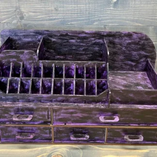 A top-down view of the organizer, showcasing its full layout and the thoughtful arrangement of cosmetics within.