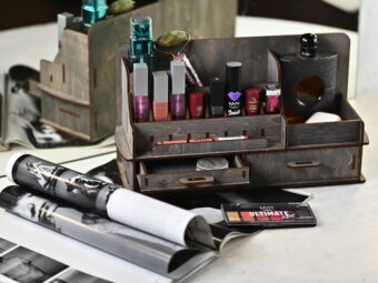 An image highlighting the intricate joinery and the handcrafted nature of the organizer.