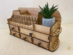 A top-down view of the organizer, showcasing its full layout and the thoughtful arrangement of cosmetics within.