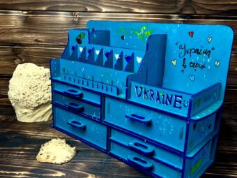 A shot of the organizer as a centerpiece on a well-styled vanity.