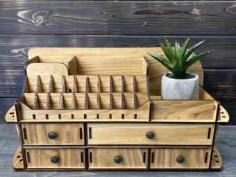 A close-up photo demonstrating the craftsmanship and wood texture.